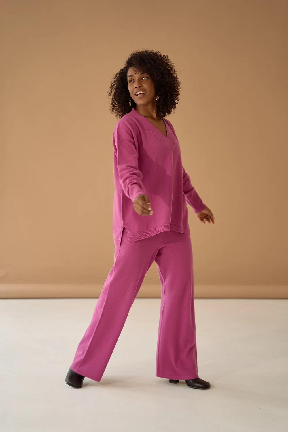 Pink Violet Palazzo Trousers Cashmere Wool