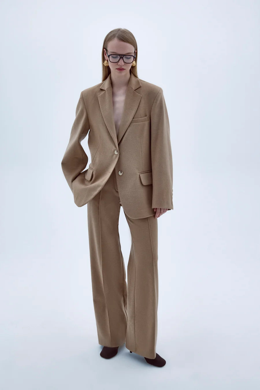 Boxy Wool Blazer in Camel