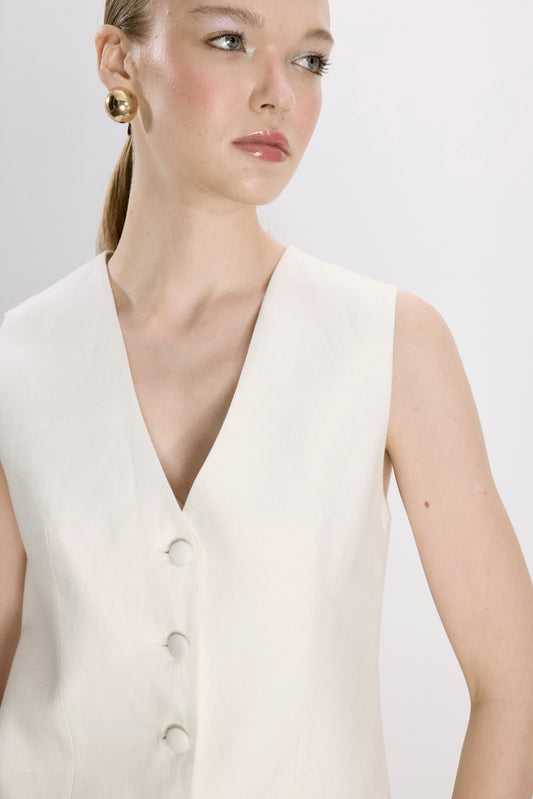 Brita Linen Vest in White