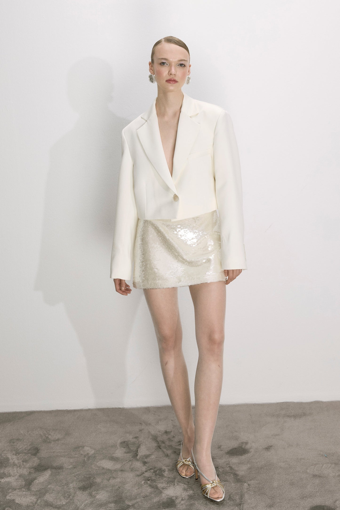 Marde A-Line Sequin Mini Skirt in Cloud Cream