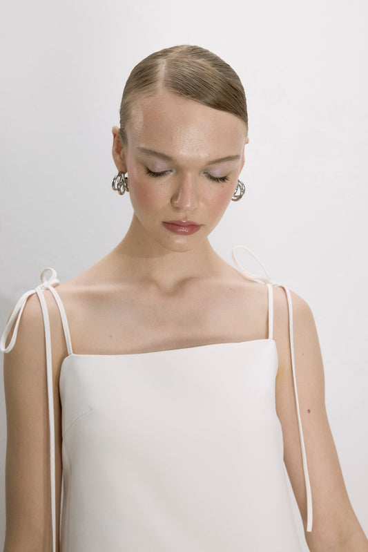 Ellie Mini Crepe Dress in Blanche