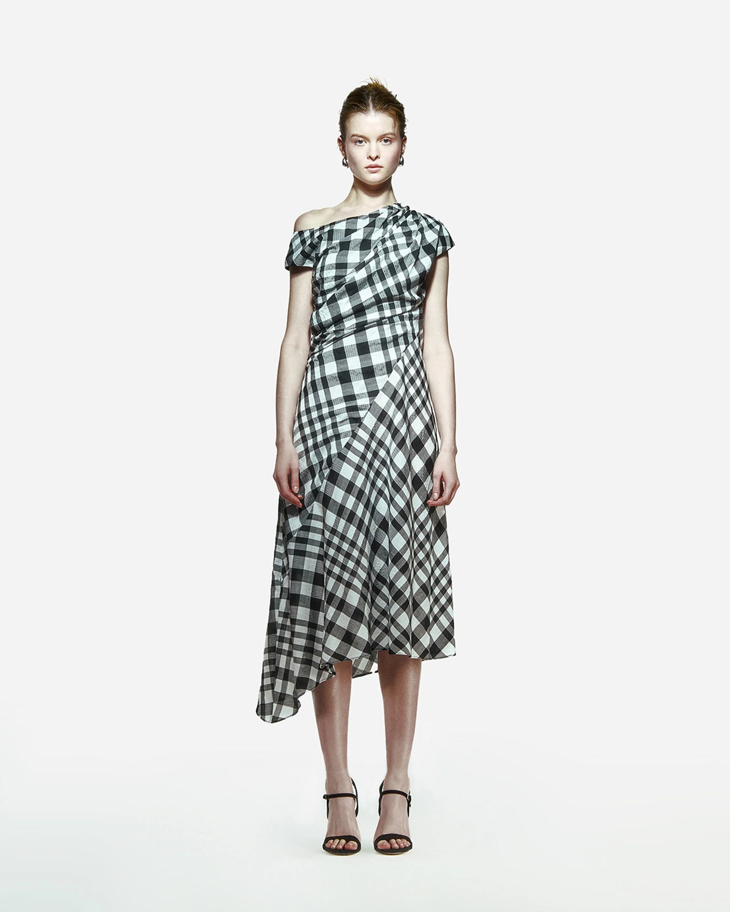 Ama Drapped Dress in Checkered Pattern