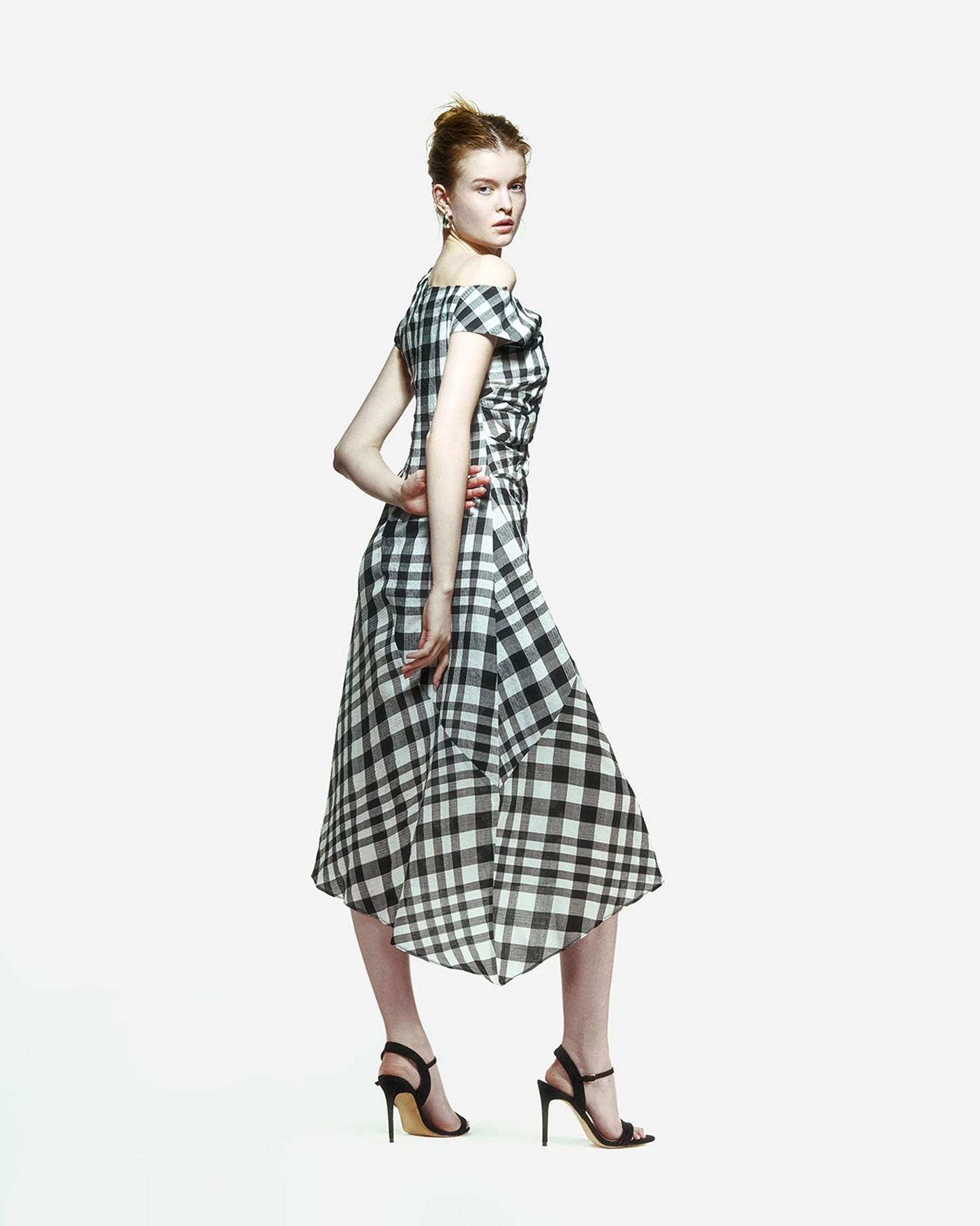 Ama Drapped Dress in Checkered Pattern