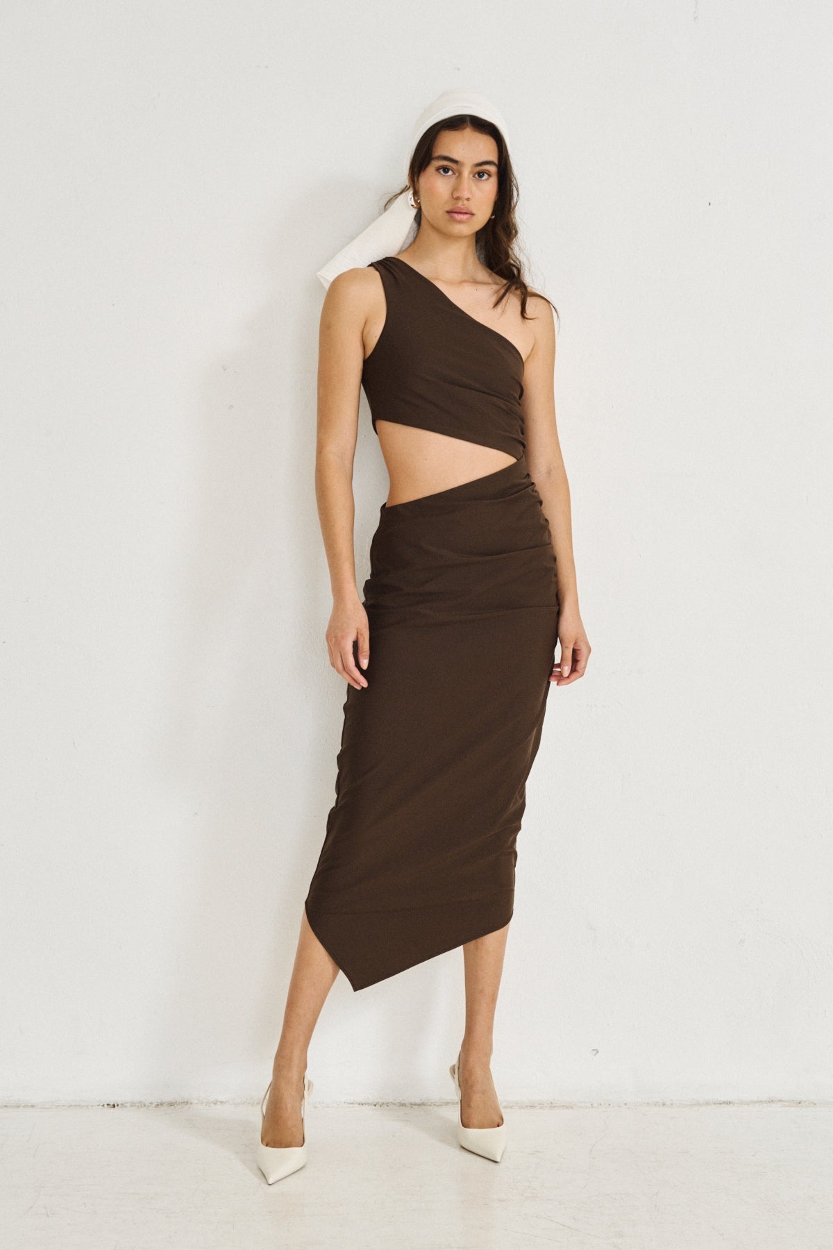 Asymmetrical Cut-Out Dress (Limited Edition) Chocolate- Sofia LabelRow Asymmetrical Cut-Out Dress (Limited Edition) Chocolate- Sofia LabelRow
