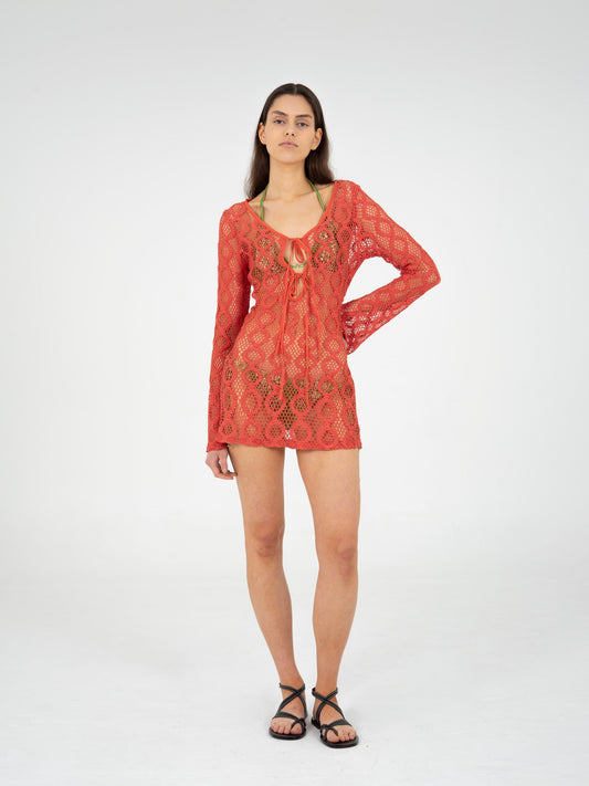 Vision Red Crochet Mini Dress