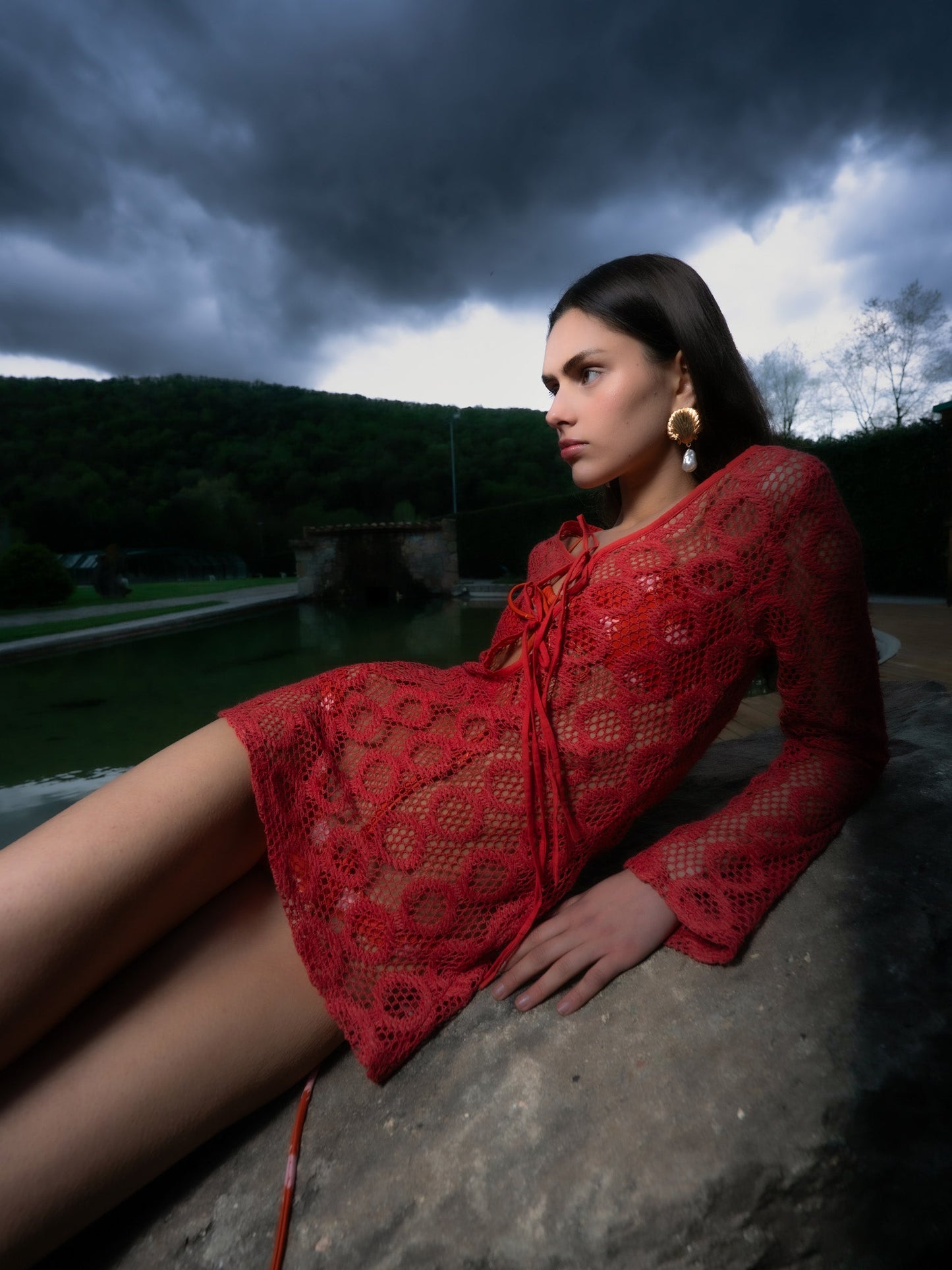 Vision Red Crochet Mini Dress