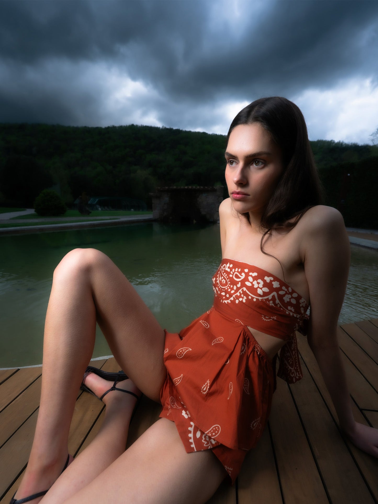 Vision Terracotta Bandana-style Print Top