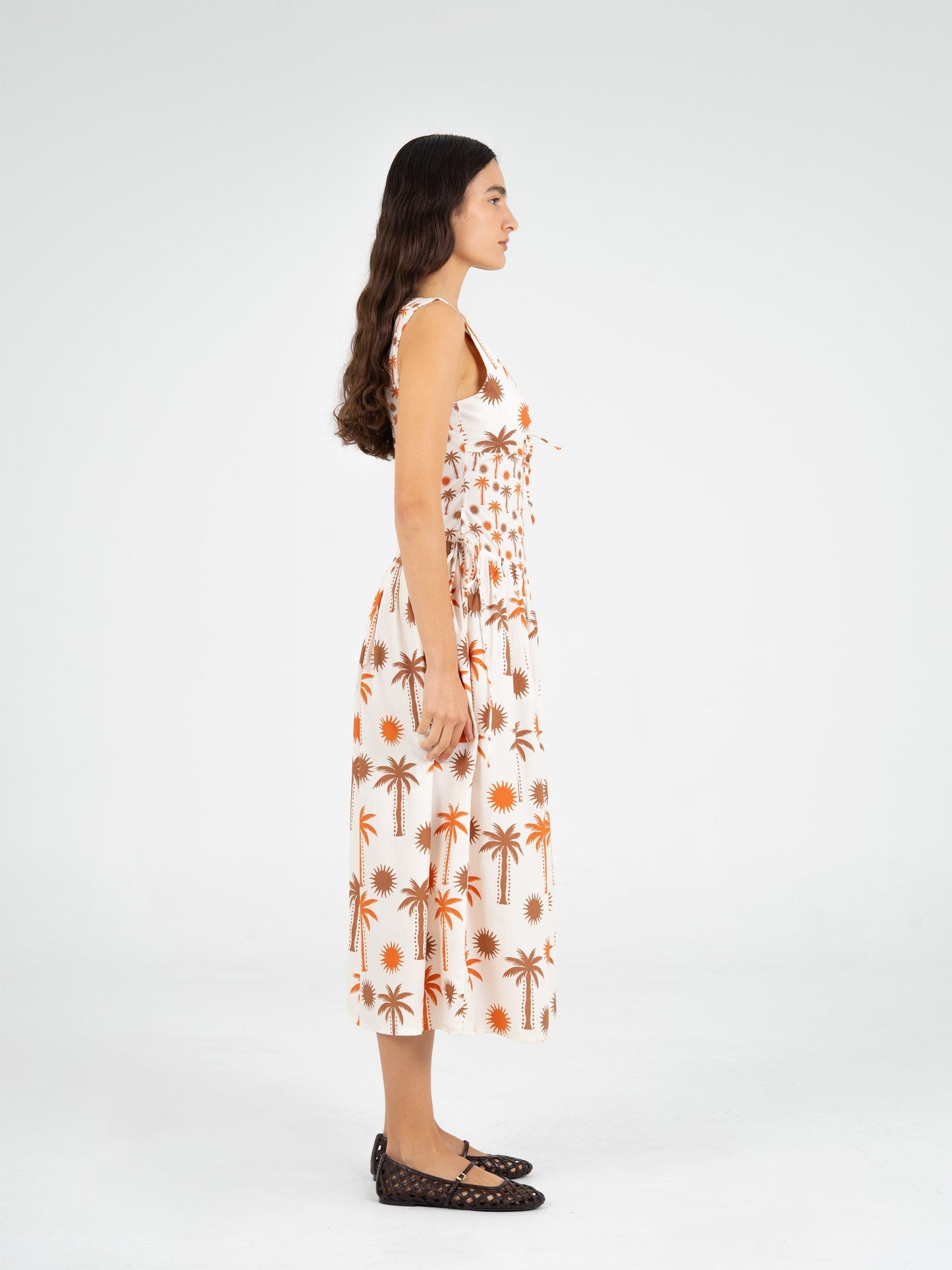 Leora Palm-Printed Dress