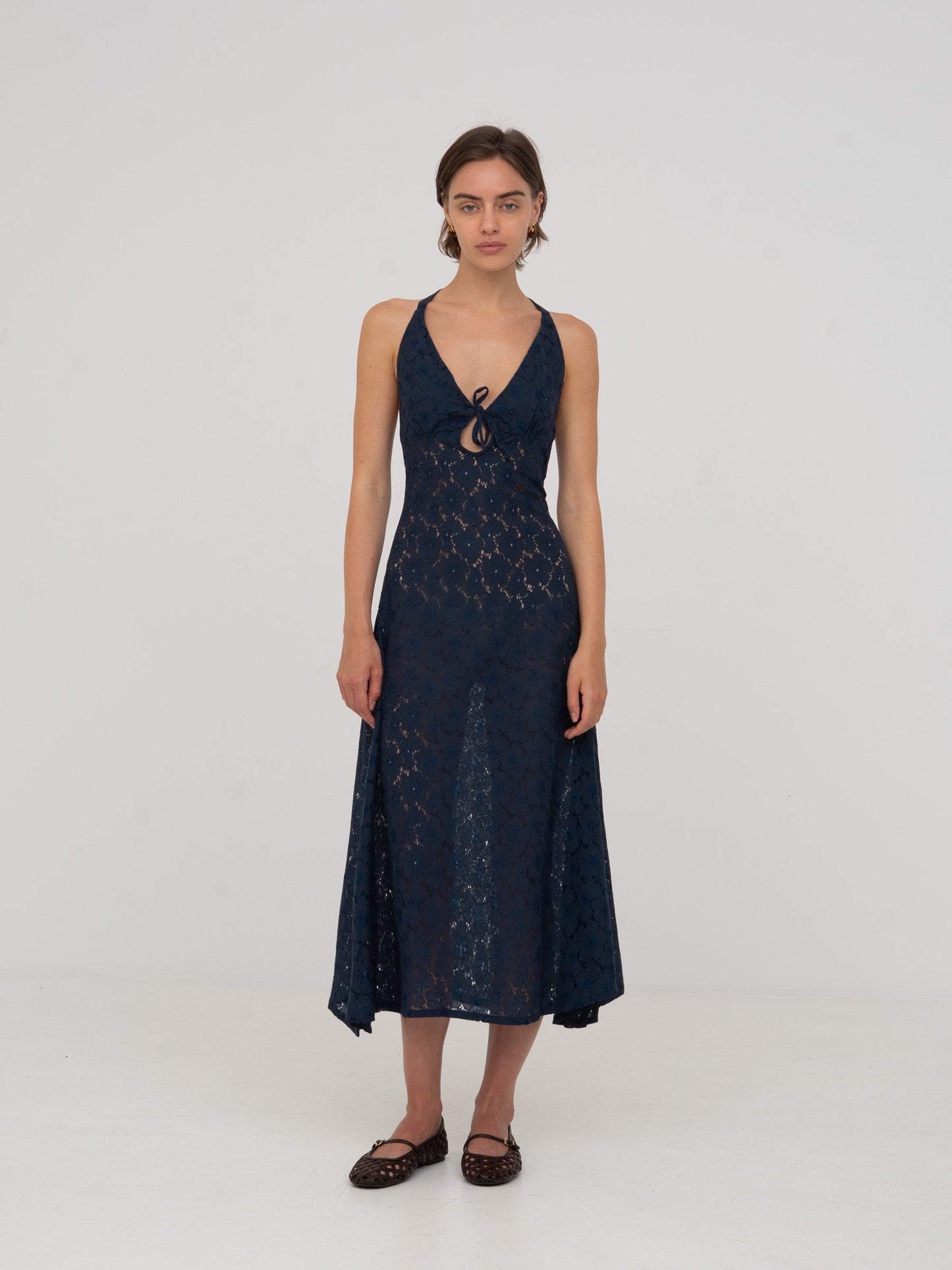Sense Flower-Embroidery Blue Dress