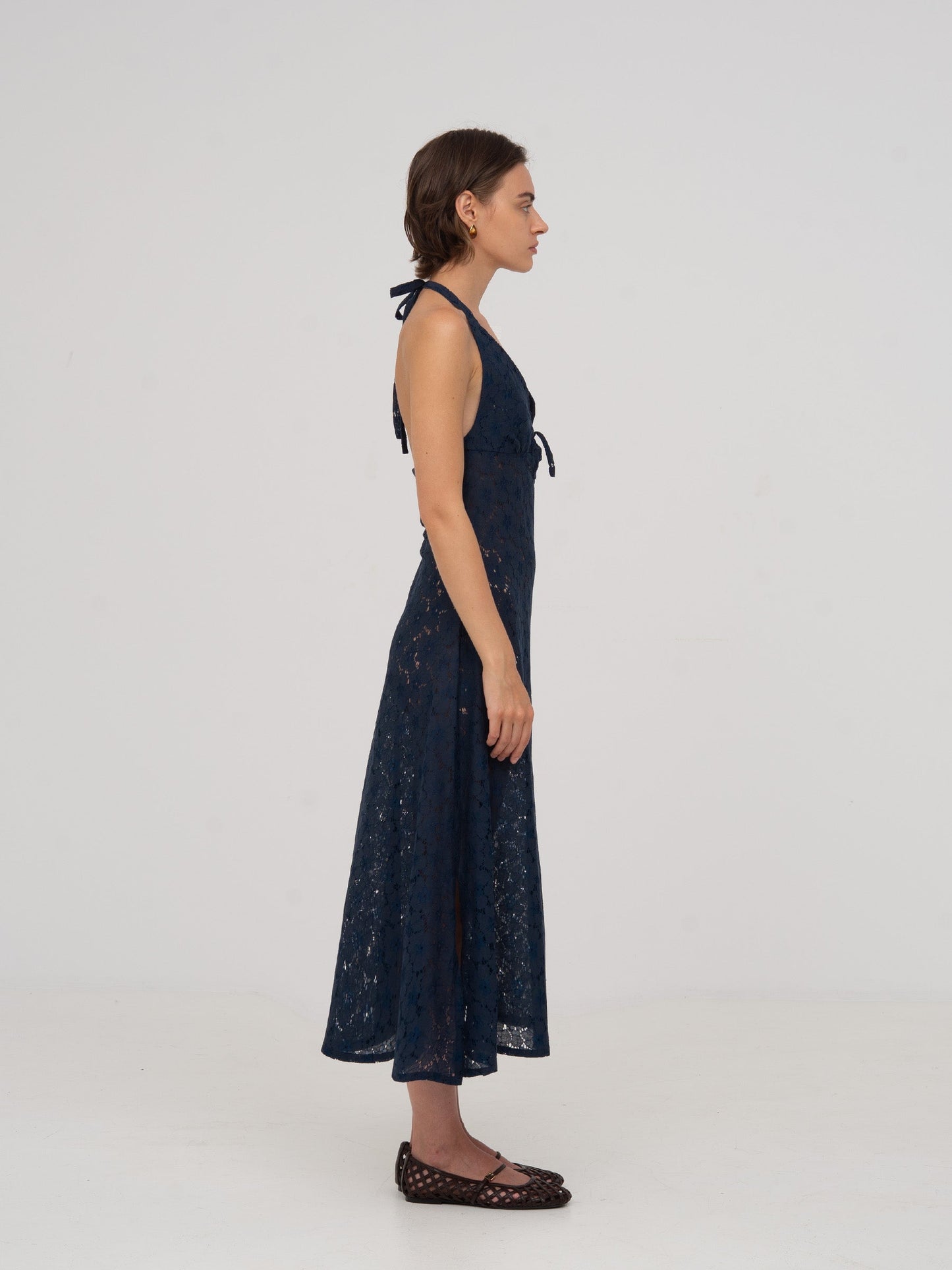 Sense Flower-Embroidery Blue Dress
