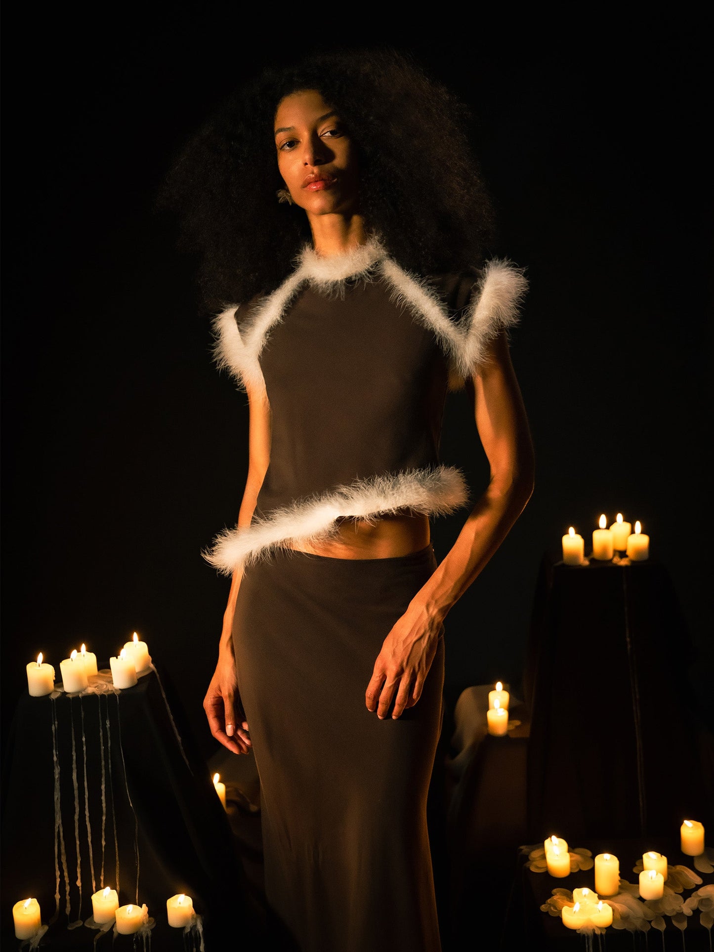 Brown Balance Feather Top