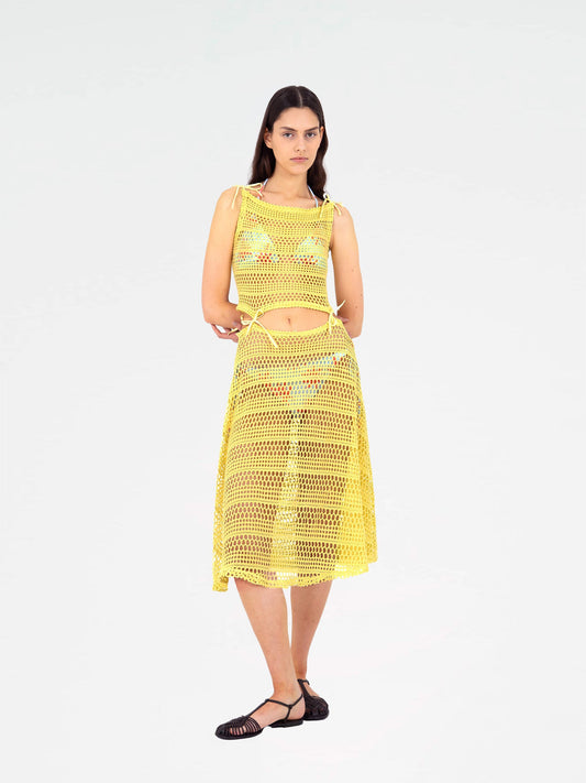 Potion Yellow Sheer Stretch Knit Dress