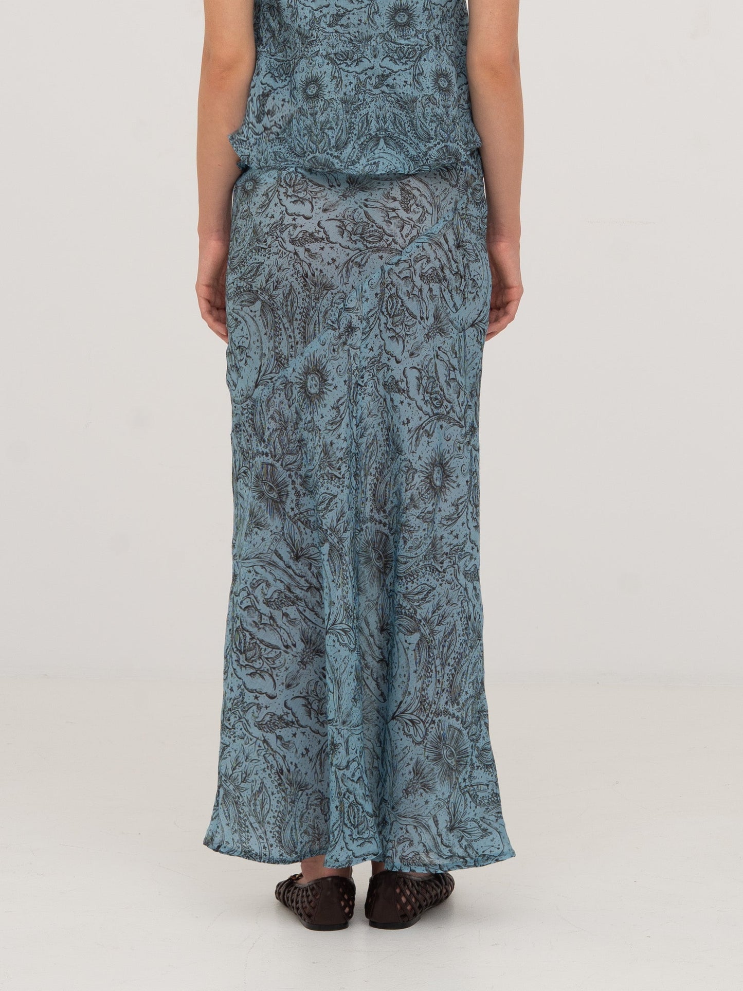 Blue Peony System-Printed Skirt