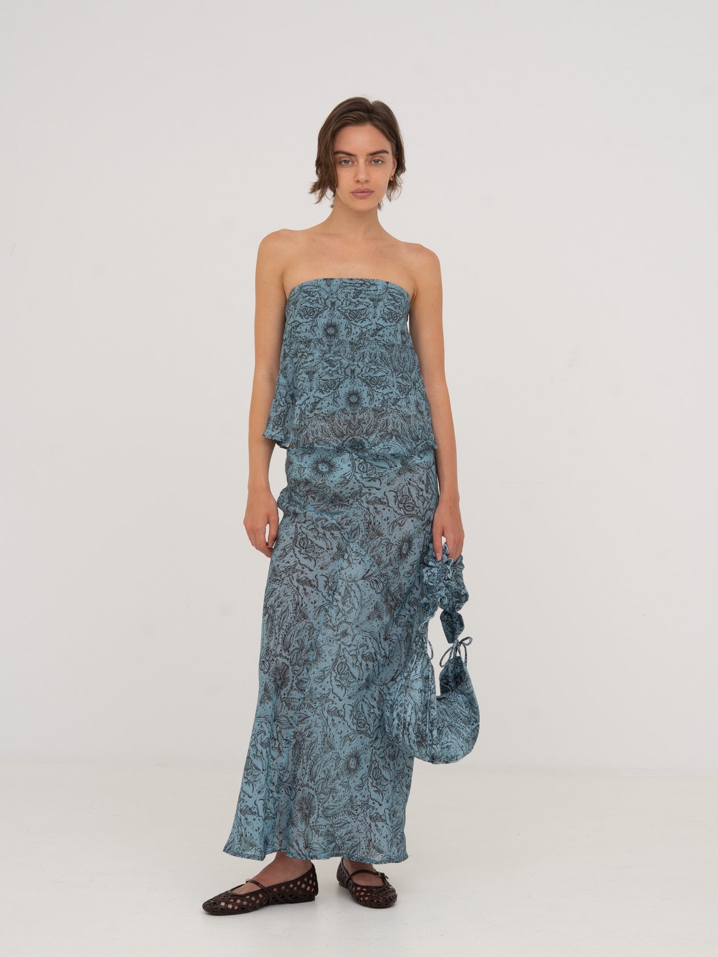 Blue Peony System-Printed Skirt