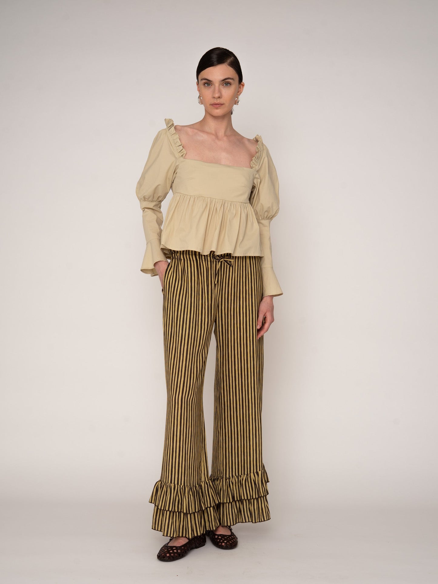 Chambre Beige Ruffle Blouse