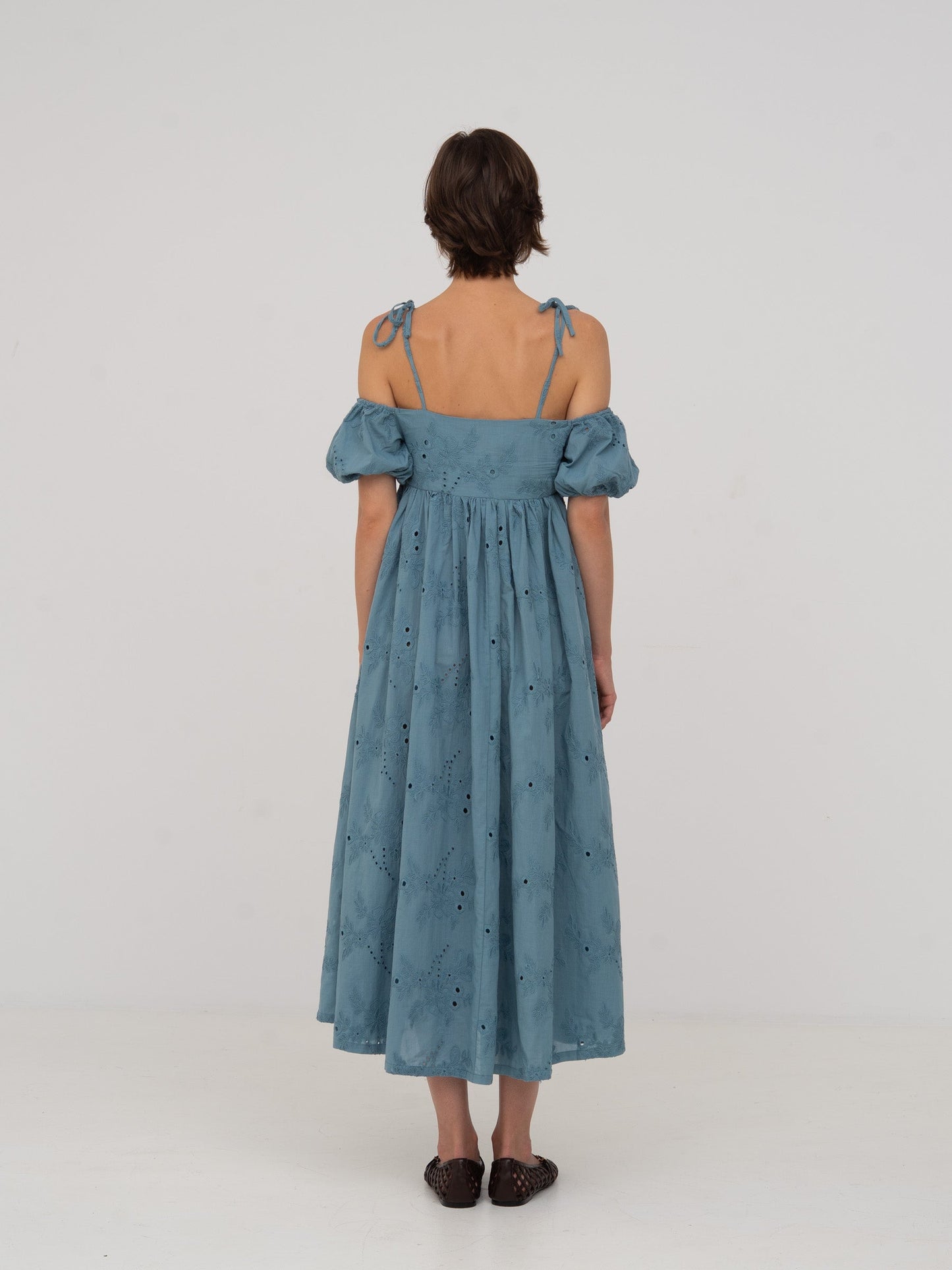 Vera Embroidered Blue Maxi Dress