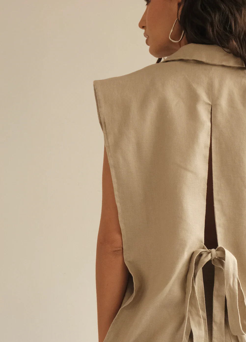 Sera Linen Blazer Vest | Mocha Latte