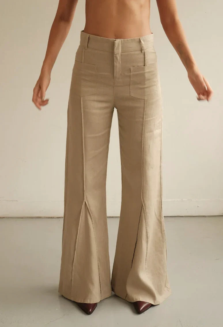 Aire Linen Flare Leg Pants | Mocha Latte