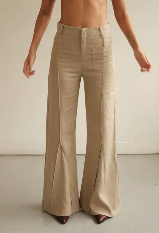 Aire Linen Flare Leg Pants | Mocha Latte