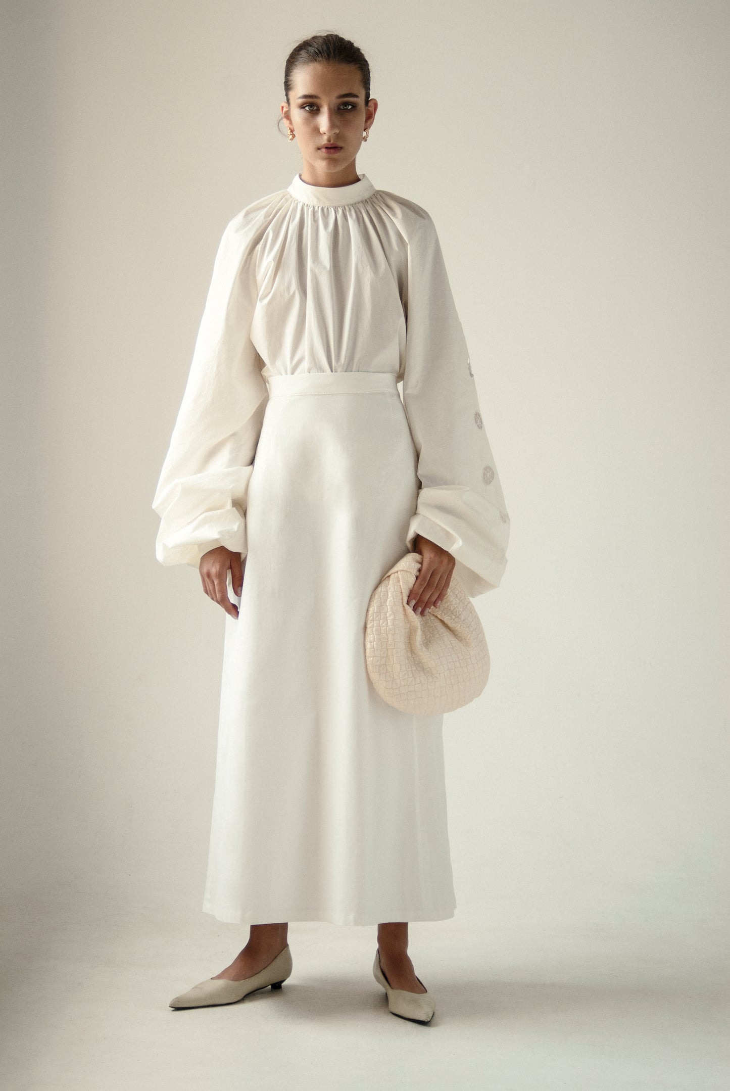 Wooden Buttons White Skirt