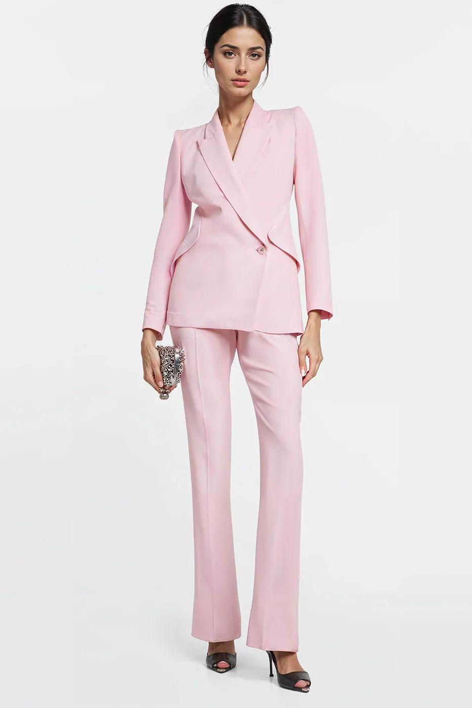 Sheila Pink Jacket in pastel pink with flattering front pockets.