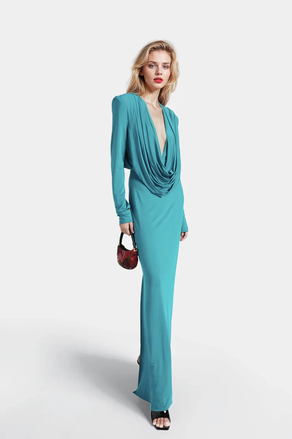 Elizabeth Long Green Jersey Draped Dress - FELIPE ALBERNAZ LabelRow Elizabeth Long Green Jersey Draped Dress - FELIPE ALBERNAZ LabelRow