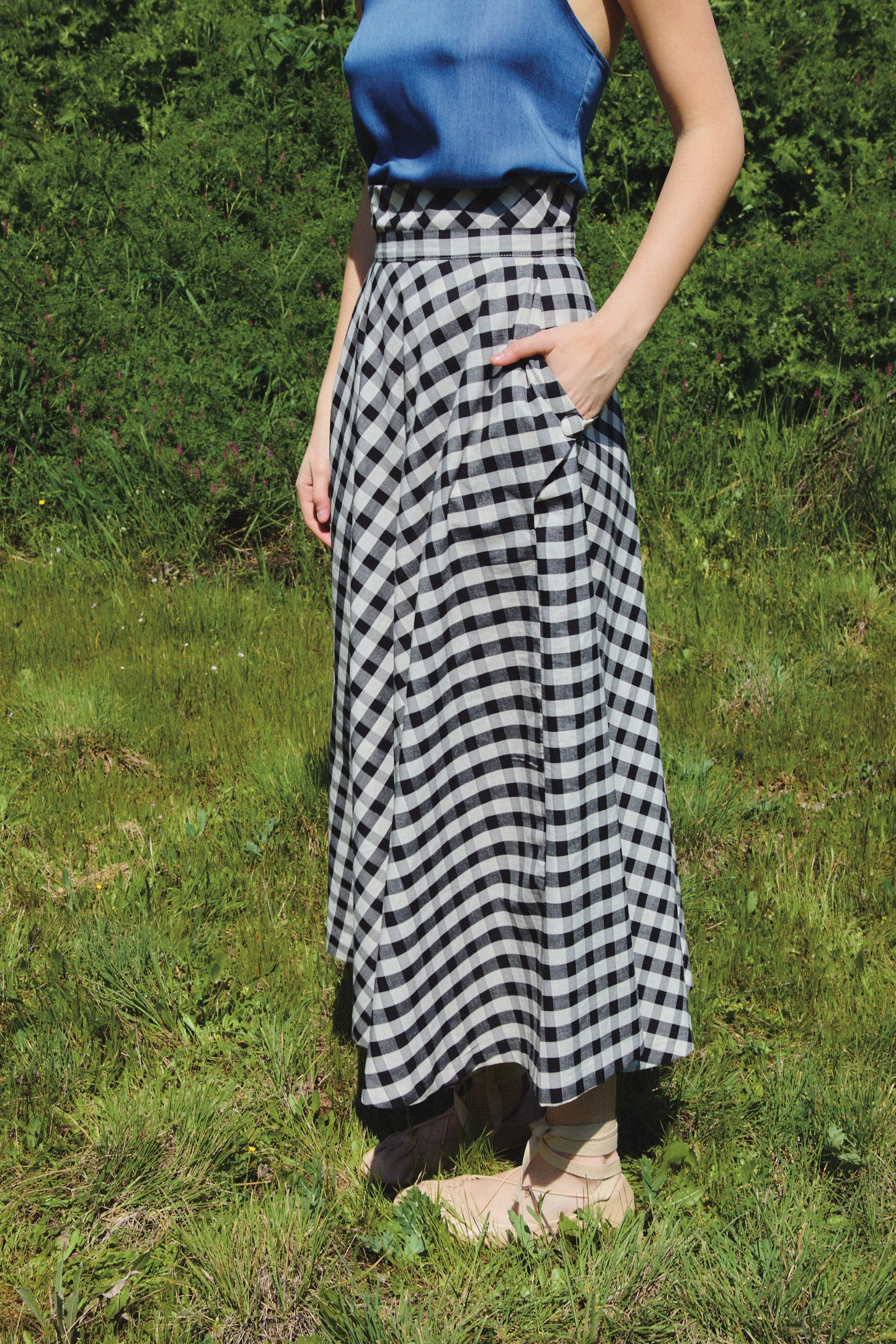 Olive Vichy Skirt Black and White