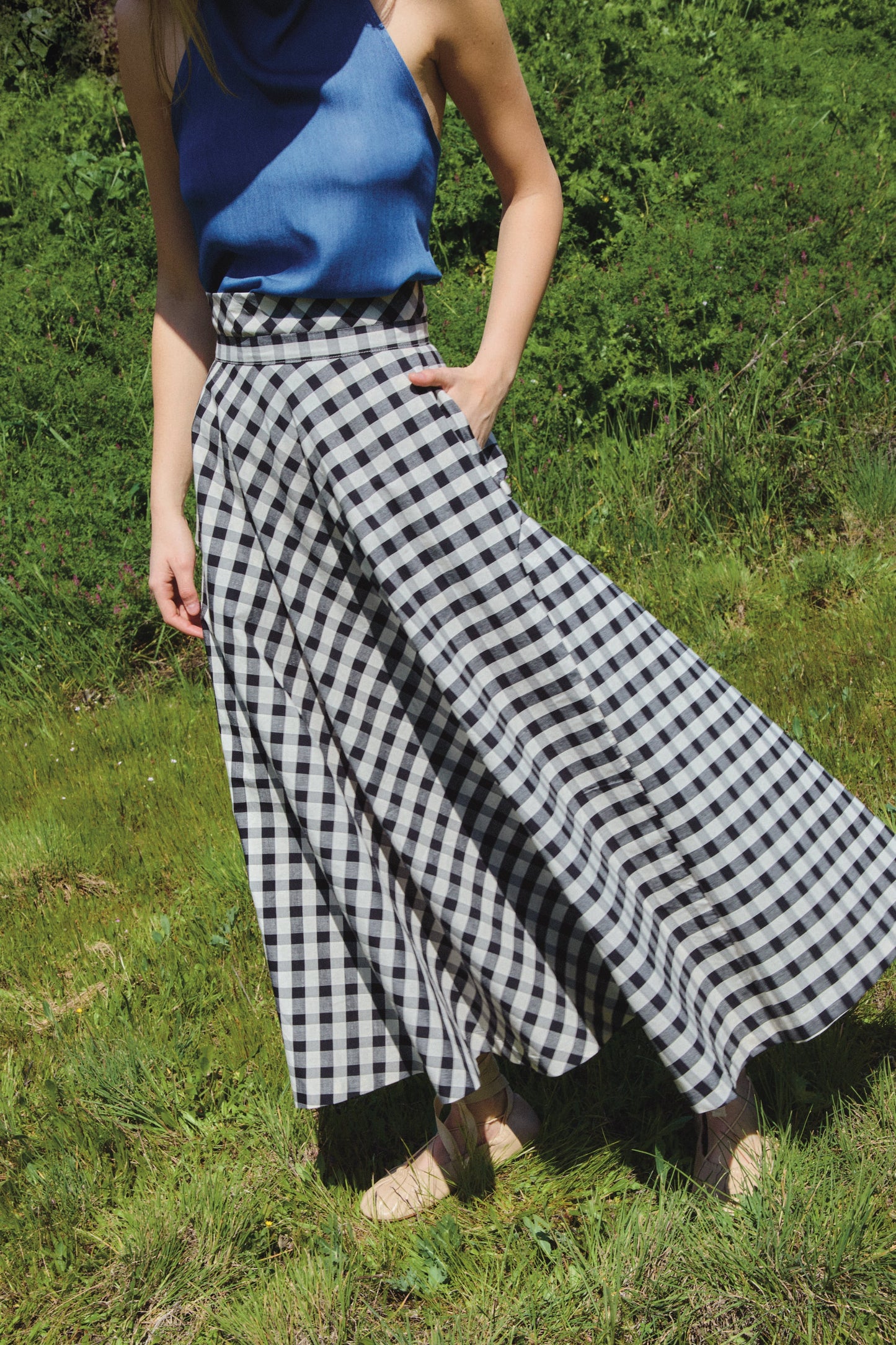 Olive Vichy Skirt Black and White