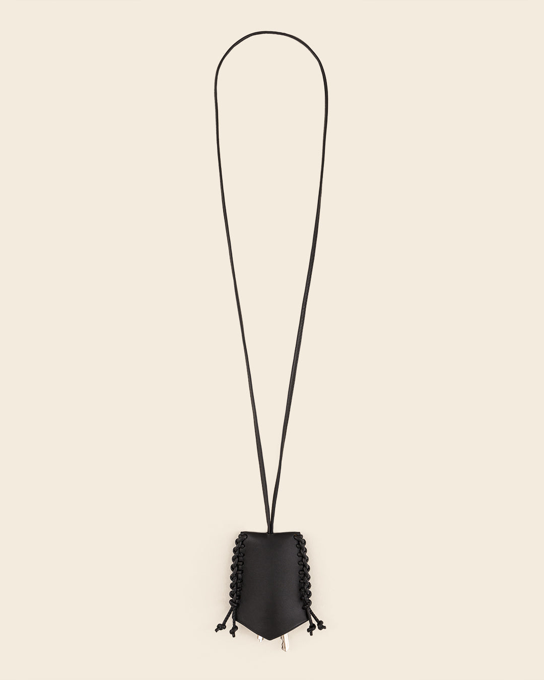 FUJI-Leather bell key ring - black & black leather braiding