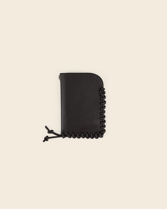 KIBO-Leather card holder-Black & Black leather braiding