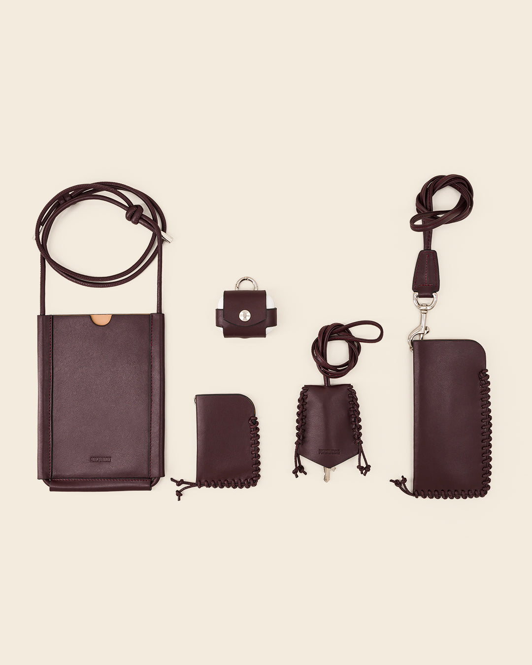 MAKALU - Bordeaux leather glasses case & burgundy leather braiding