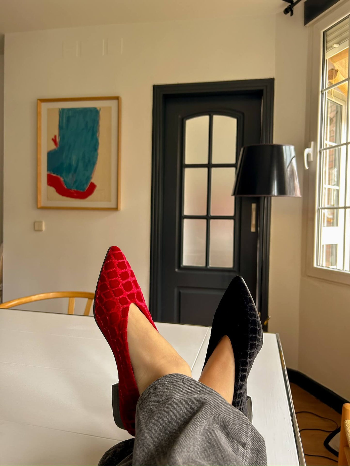 Graphite velvet ballerinas