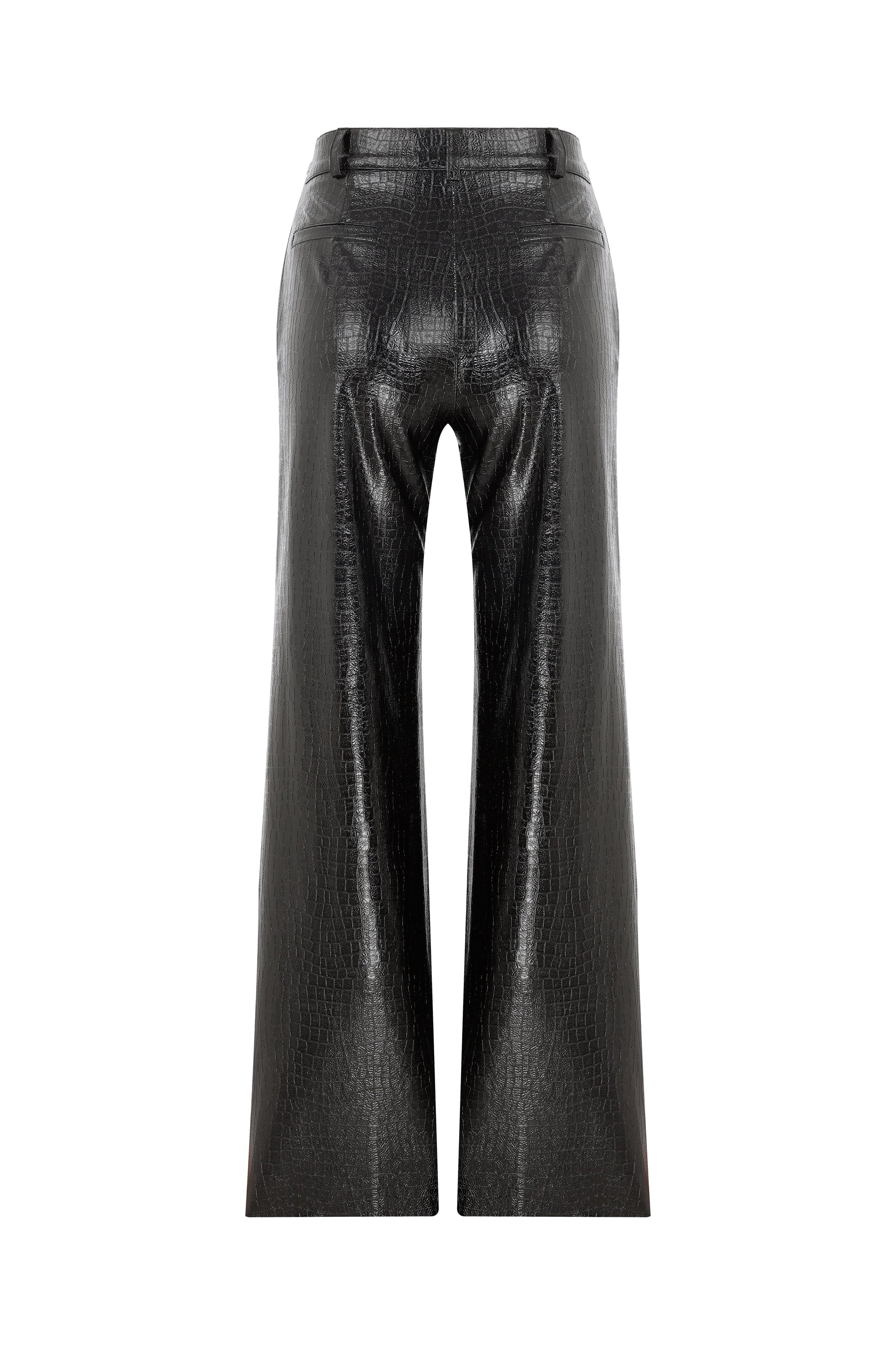 Abby Straight Cut Croc-Effect Trousers Pants Nazli Ceren