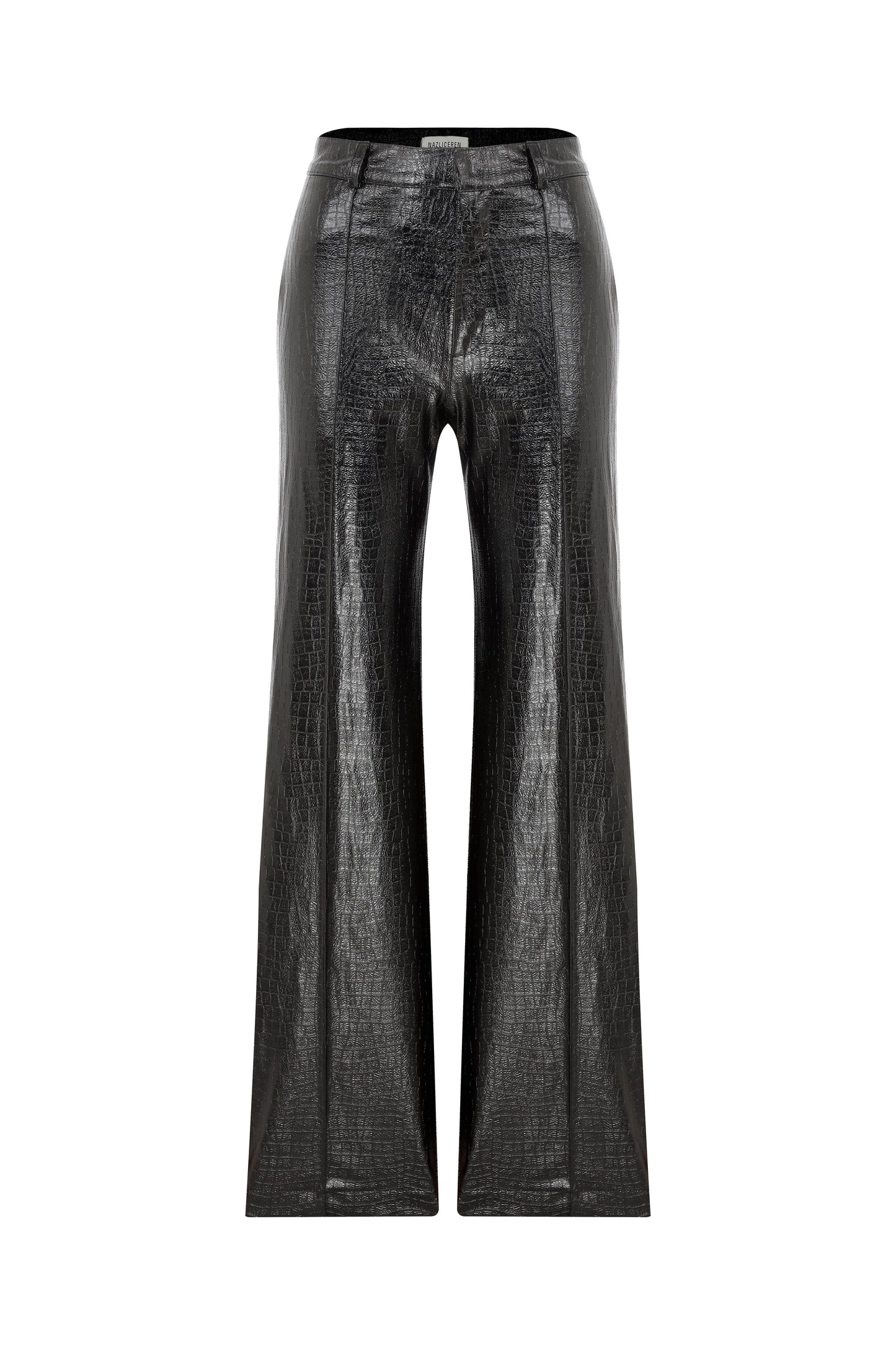 Abby Straight Cut Croc-Effect Trousers Pants Nazli Ceren