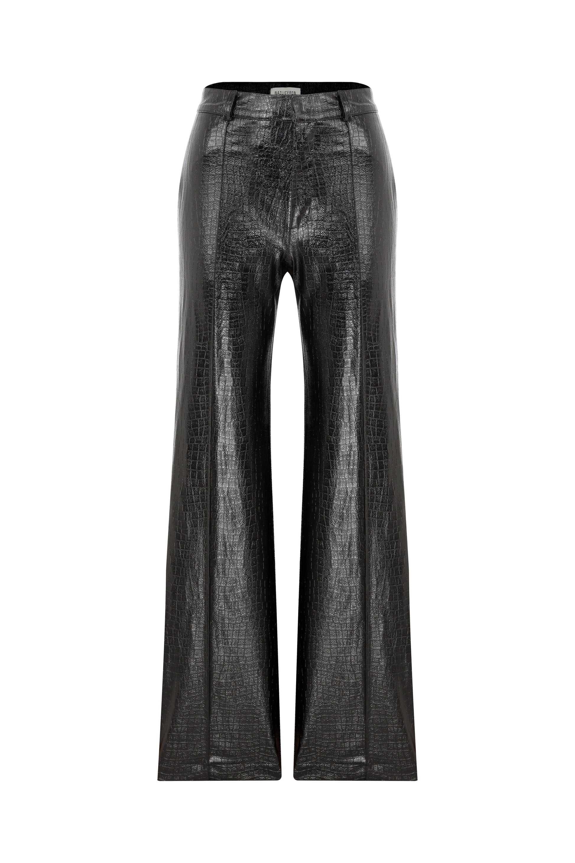 Abby Straight Cut Croc-Effect Trousers Pants Nazli Ceren