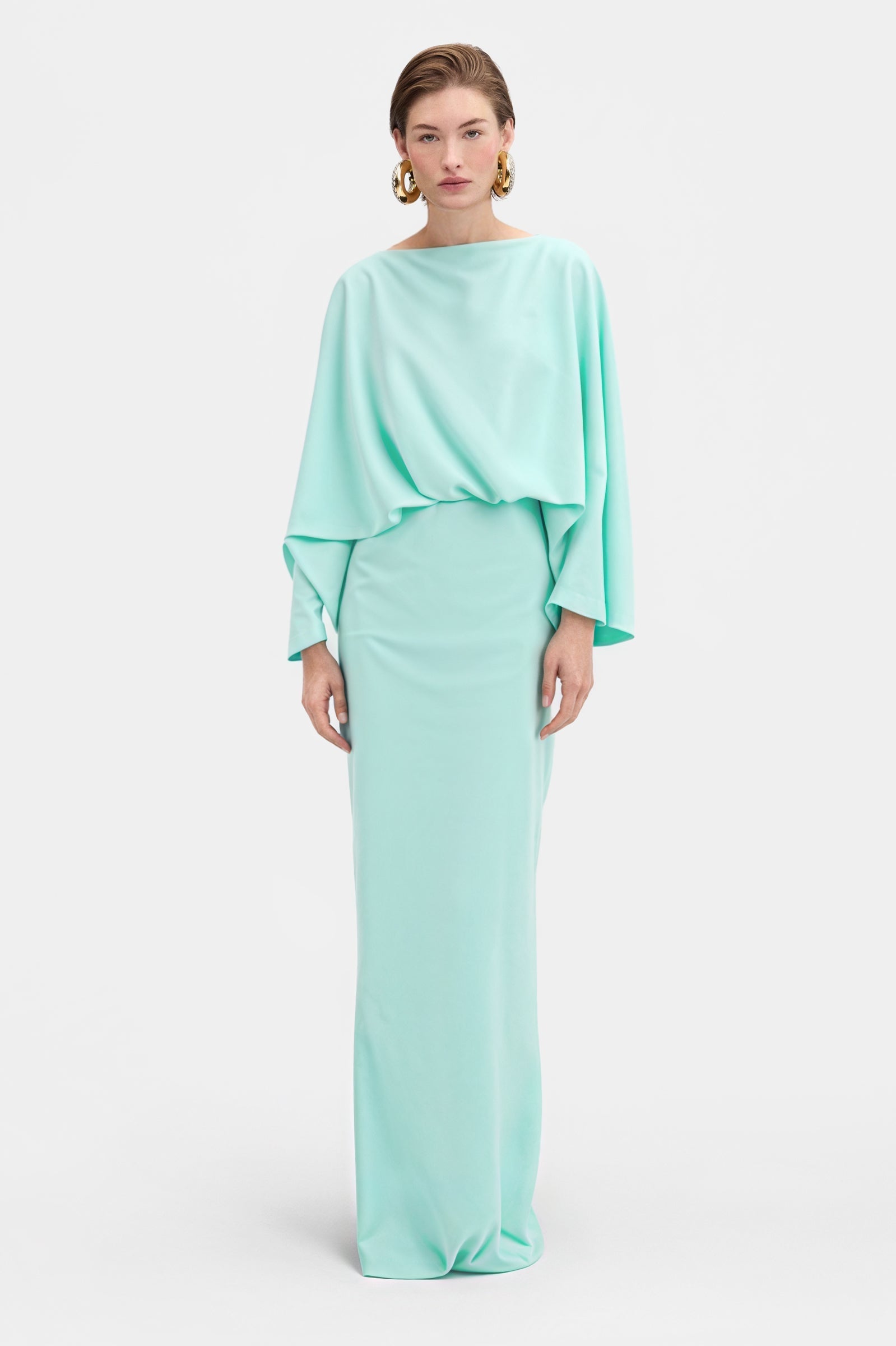 Aqua Draped Long Dress LabelRow Aqua Draped Long Dress LabelRow