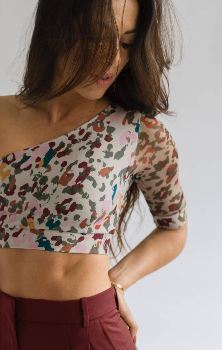 Asymmetric Leopard Multi Colour Tulle Top Crop Tops Bradhy