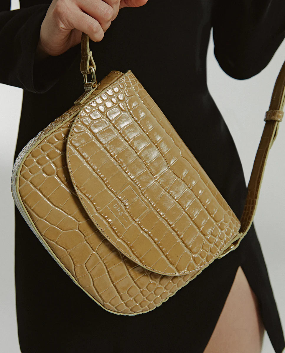Beige Coconut Embossed Leather Flap Crossbody Bag Handbags Leandra