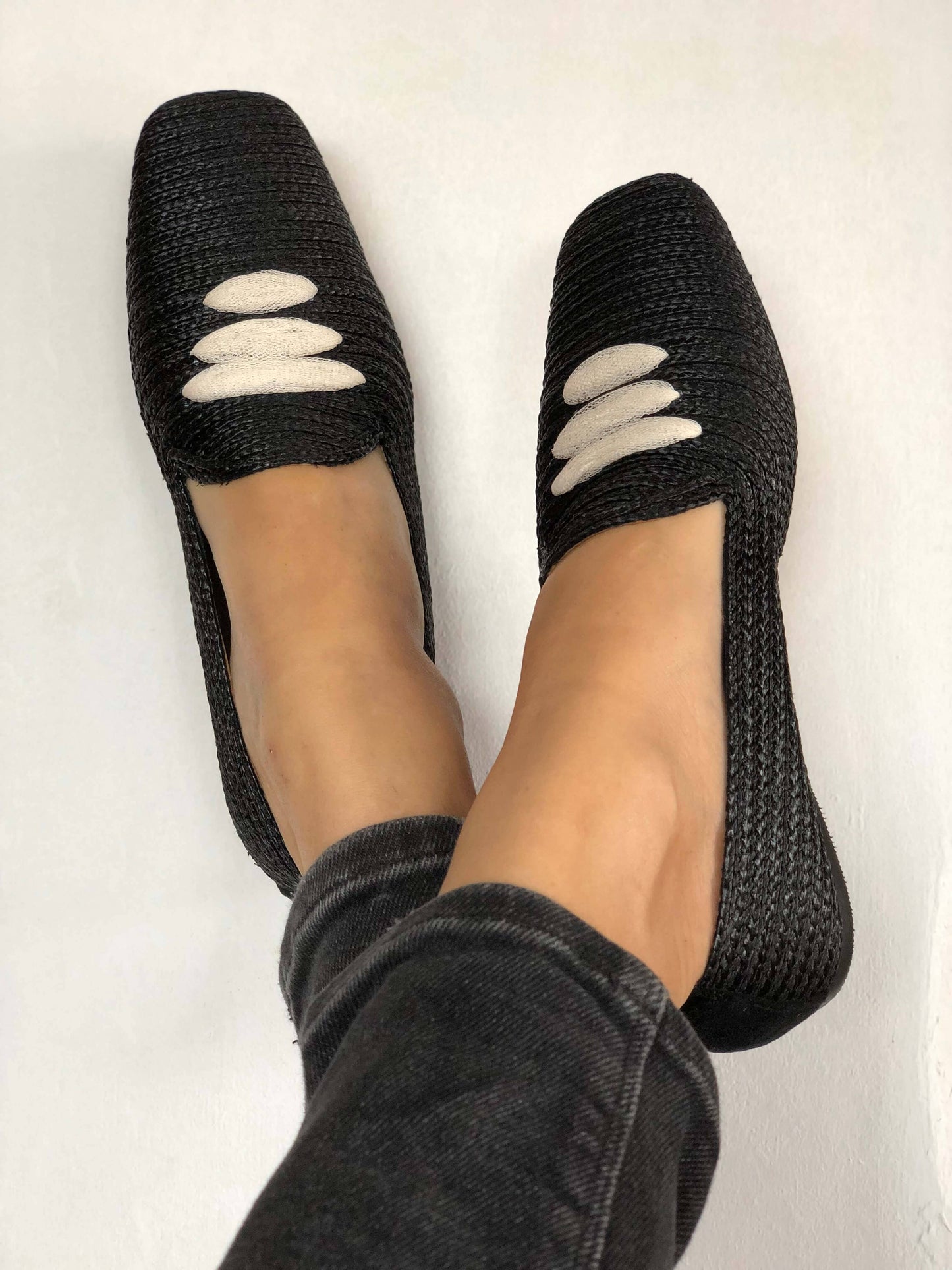 Black Casablanca Raffia Moccasin Sandals Momoc Shoes