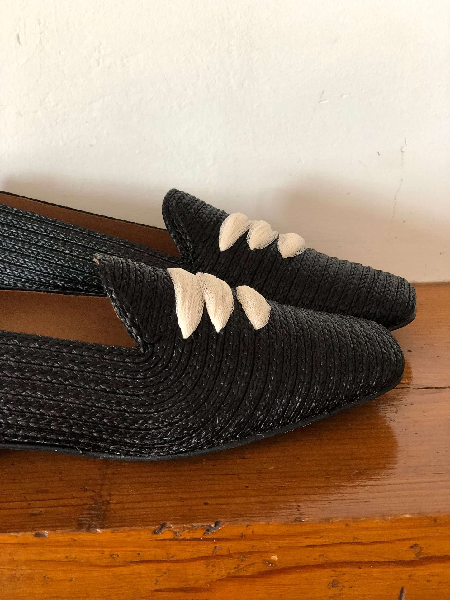 Black Casablanca Raffia Moccasin Sandals Momoc Shoes
