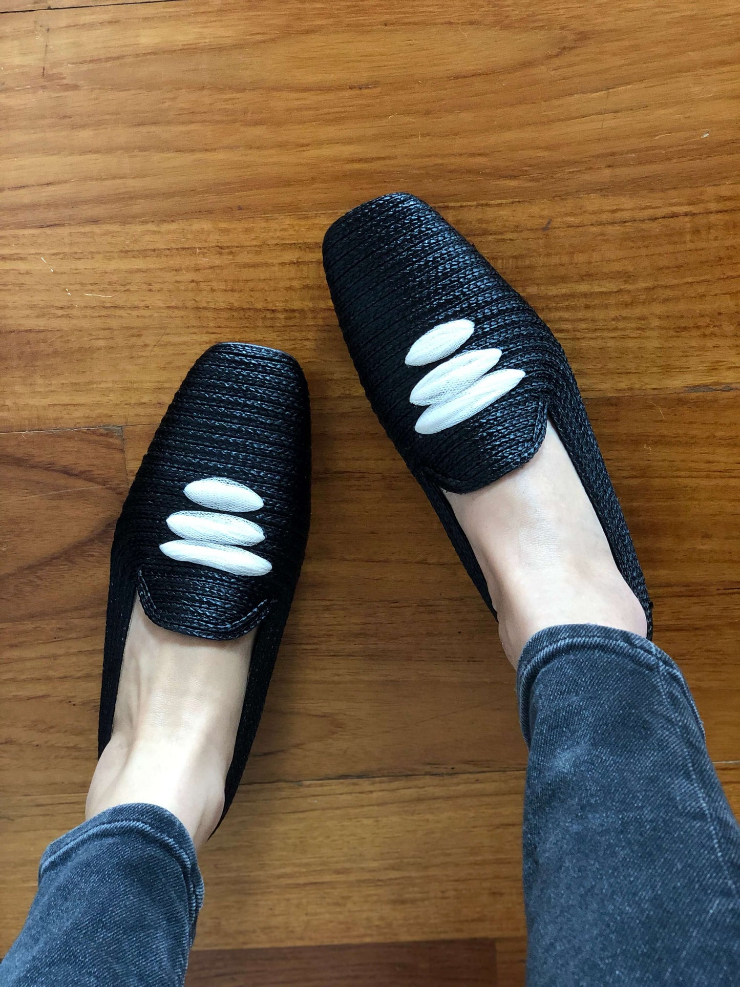 Black Casablanca Raffia Moccasin Sandals Momoc Shoes