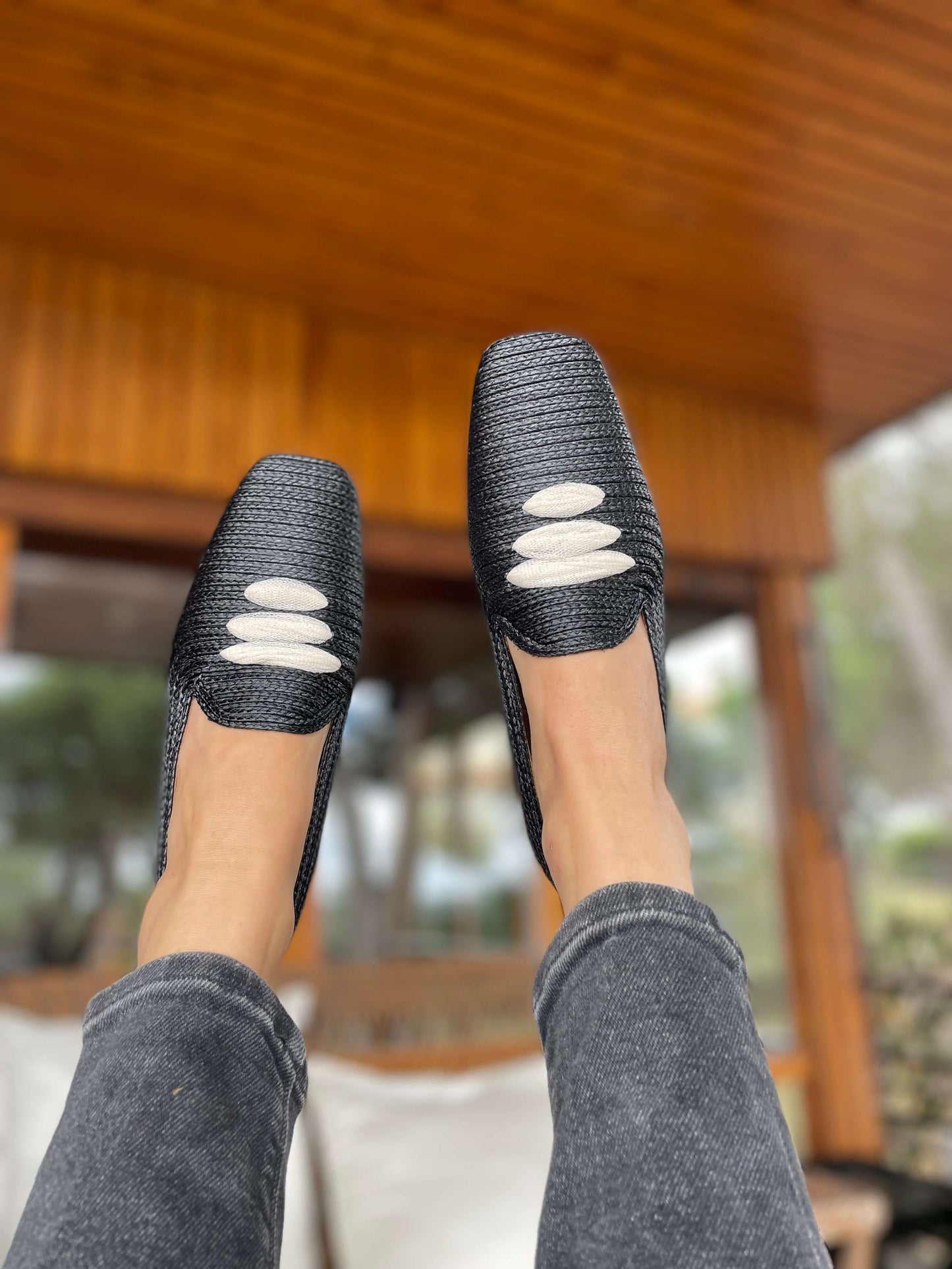 Black Casablanca Raffia Moccasin Sandals Momoc Shoes
