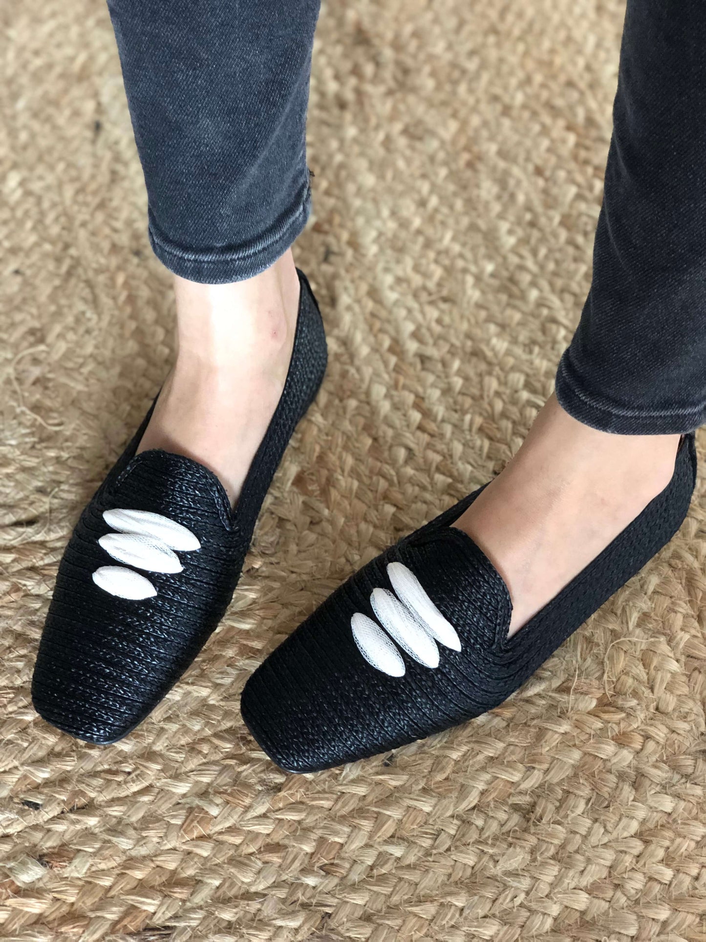 Black Casablanca Raffia Moccasin Sandals Momoc Shoes