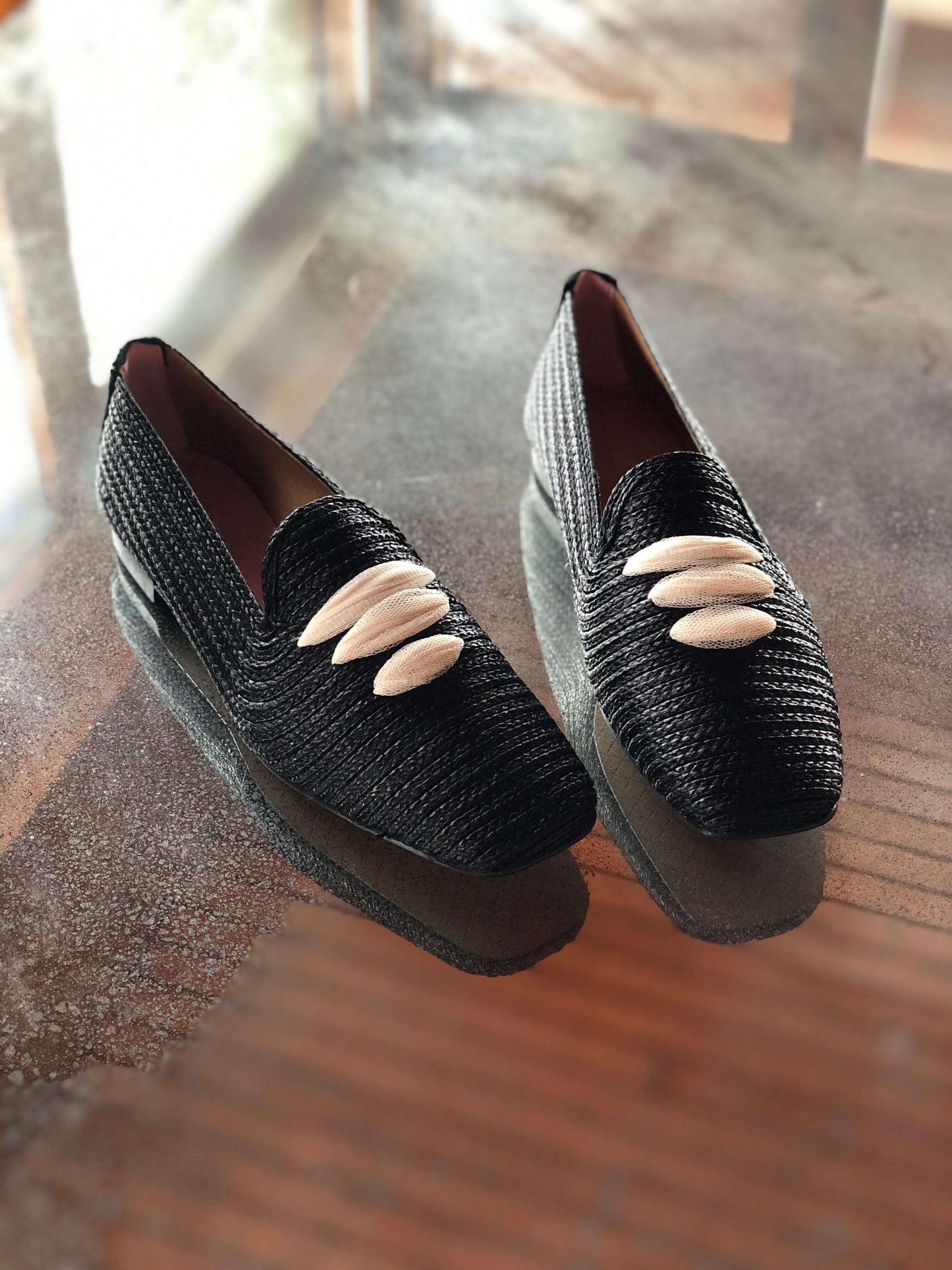 Black Casablanca Raffia Moccasin Sandals Momoc Shoes