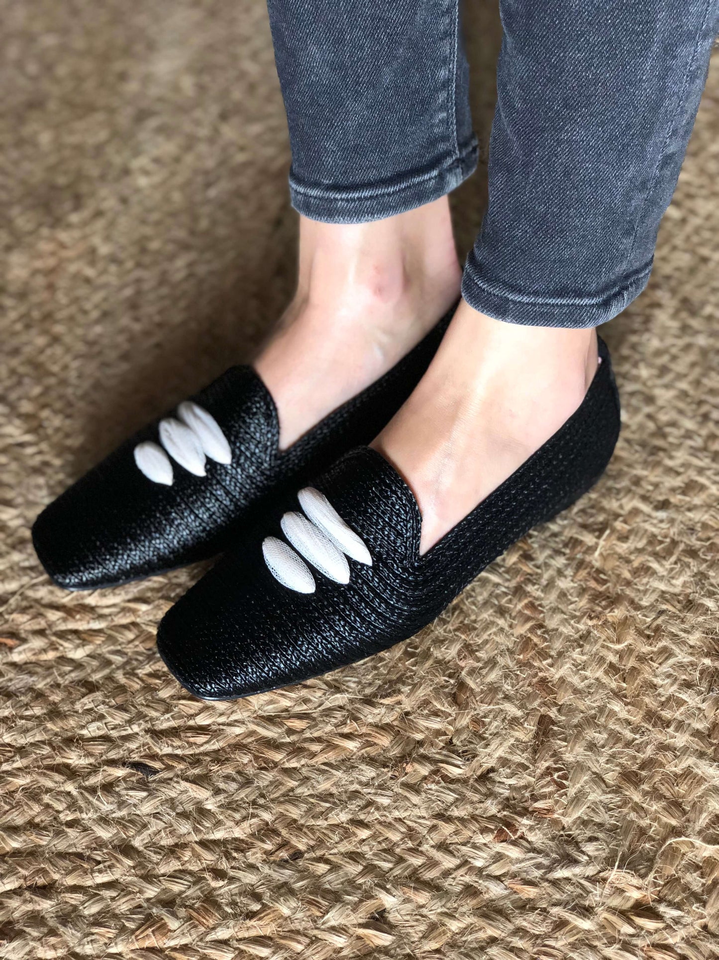 Black Casablanca Raffia Moccasin Sandals Momoc Shoes
