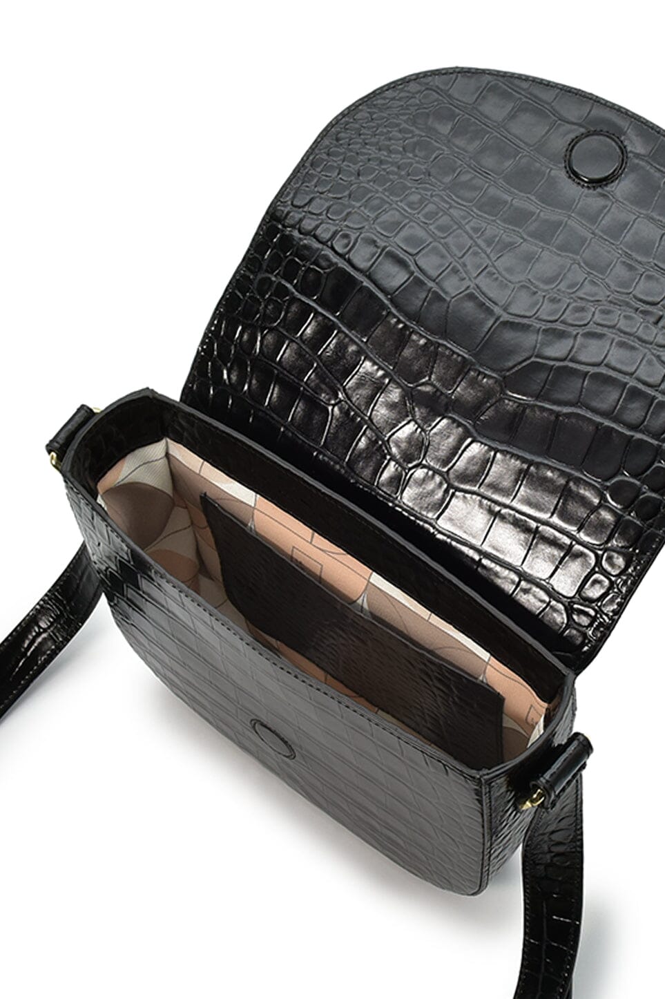 Black Coconut Embossed Leather Flap Crossbody Bag Handbags Leandra