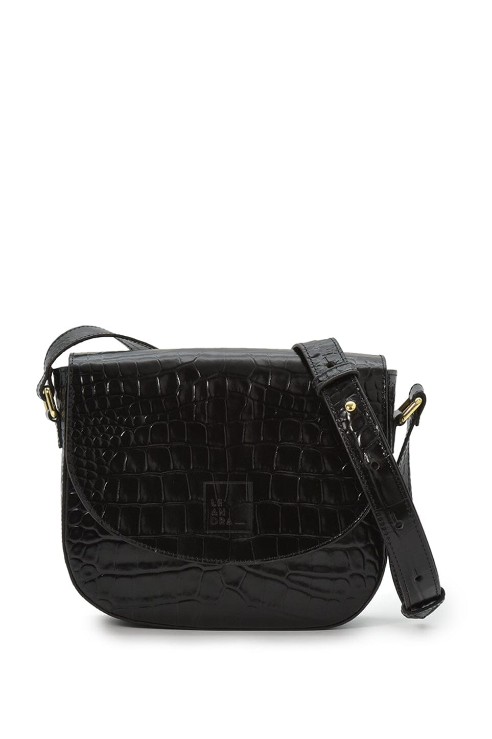 Black Coconut Embossed Leather Flap Crossbody Bag Handbags Leandra