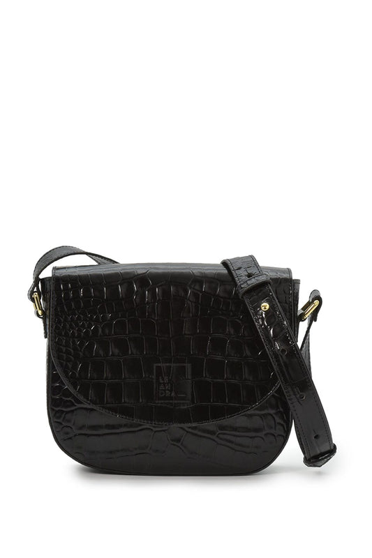 Black Coconut Embossed Leather Flap Crossbody Bag Handbags Leandra