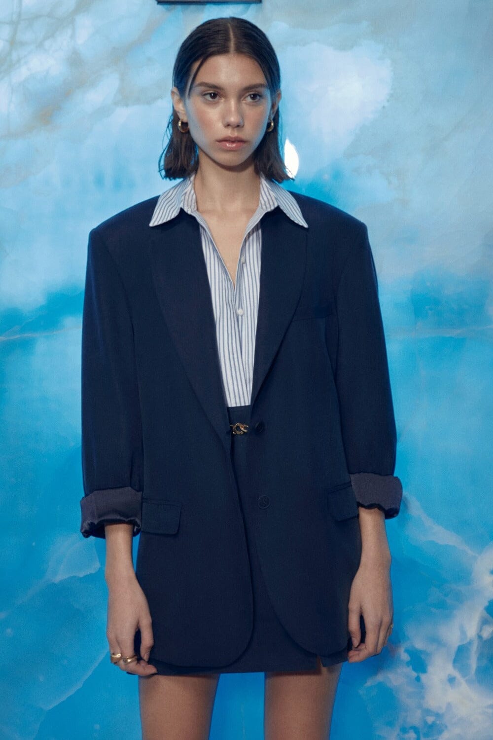 Boxy Navy Blue Oversize Jacket Nazli Ceren