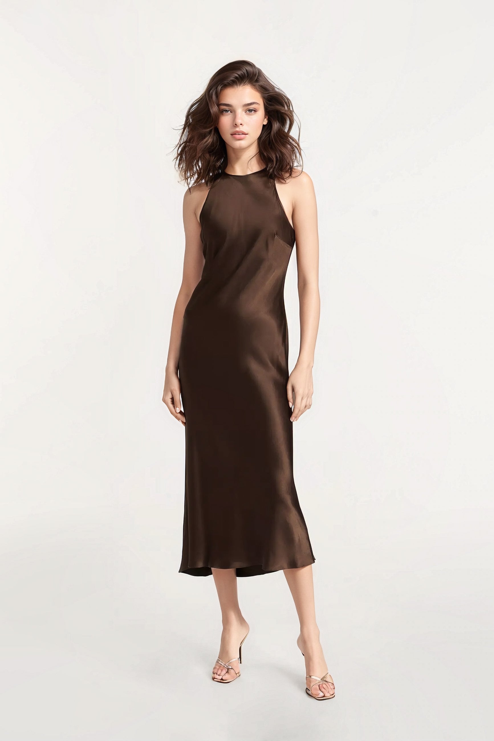 Satin Brown Midi Dress - FELIPE ALBERNAZ LabelRow Satin Brown Midi Dress - FELIPE ALBERNAZ LabelRow